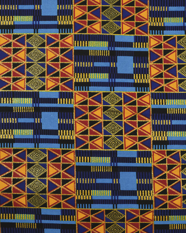 Tissu Wax Lurex Rectangle Fond Bleu - Maison Klem